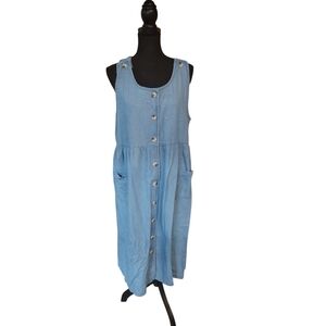 vtg 90s Y2k cottagecore 100% cotton denim jumper dress